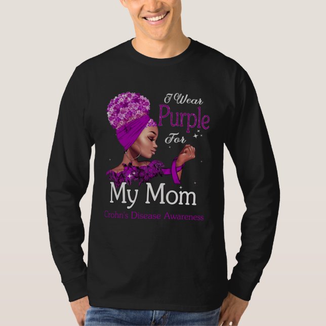 Afro Black Woman Purple For Mom Crohns Disease Awa T Shirt (Framsida)