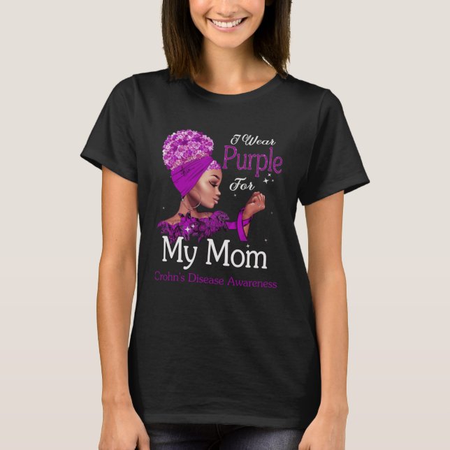 Afro Black Woman Purple For Mom Crohns Disease Awa T Shirt (Framsida)