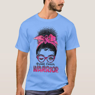 Afro Black Women Breast Cancer Awareness Messy Bun T Shirt
