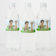 Afro Boy Safari Baby Shower Vattenflaska Labels