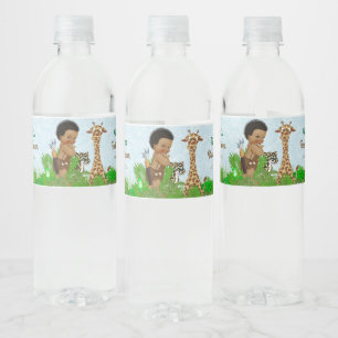 Afro Boy Safari Baby Shower Vattenflaska Labels Vattenflaskor Etikett