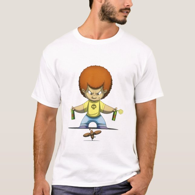 Afro Bug Hunter Cartoon Spray Design.  T Shirt (Framsida)
