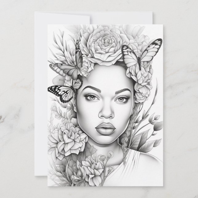 Afro Butterfly Beauty | Färg Ditt eget vykort (Framsida)