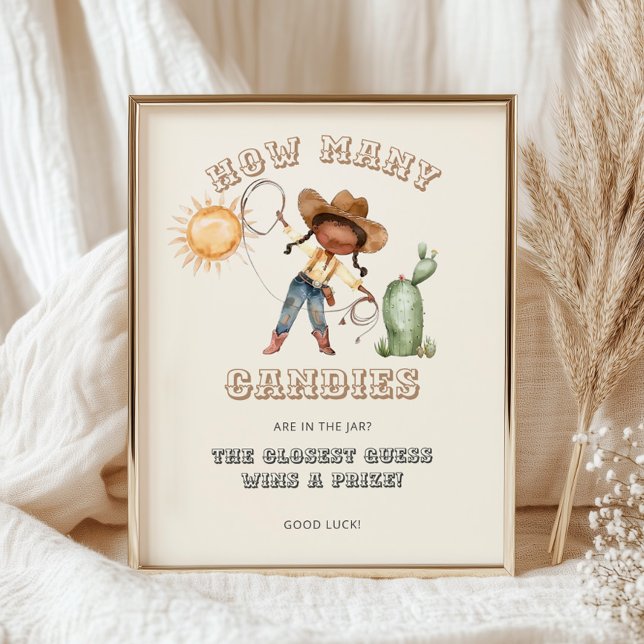 Afro Cowgirl Baby Shower hur många kanepakel Poster (Skapare uppladdad)