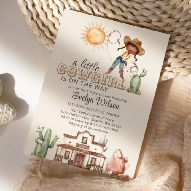 Afro Cowgirl Westernare Girl Ranch Cactus Baby Sho Inbjudningar (Skapare uppladdad)