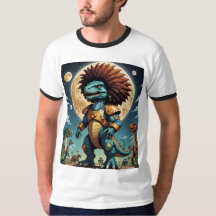 Afro Dinosaur in Space Armor Funny T-Shirt