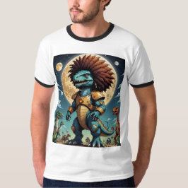 Afro Dinosaur in Space Armor Funny T-Shirt