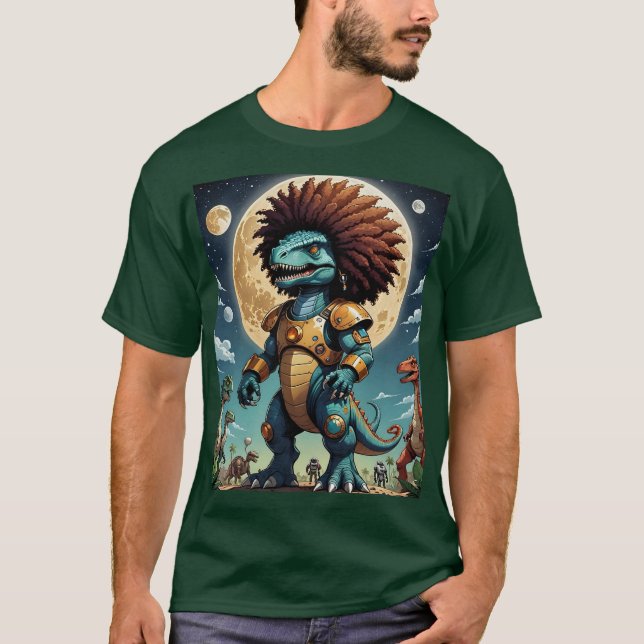 Afro Dinosaur Warrior Moonlight Shirt T Shirt (Framsida)