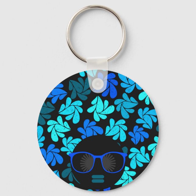 Afro Diva Blå  Nyckelring (Framsida)