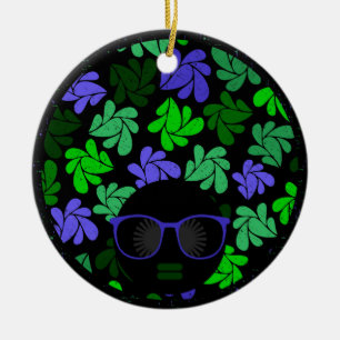 Afro Diva Grön & Blå Julgransprydnad Keramik