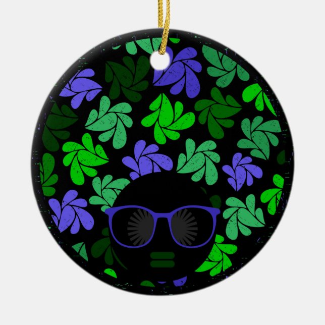 Afro Diva Grön & Blå Julgransprydnad Keramik (Framsidan)