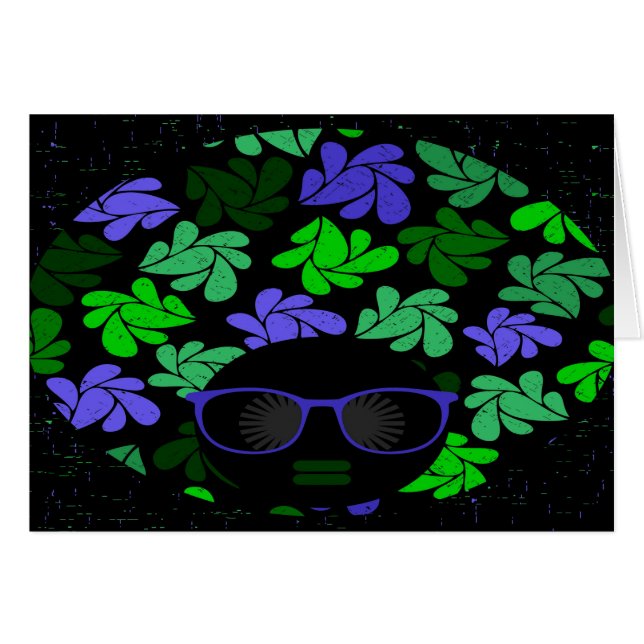 Afro Diva Grönt & Blue Hälsningskort (Framsidan Horizontal)