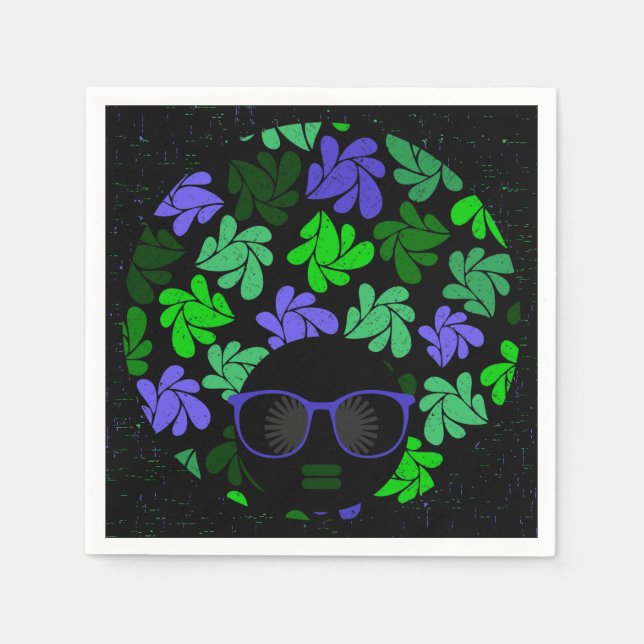 Afro Diva Grönt & Blue Pappersservett (Framsidan)