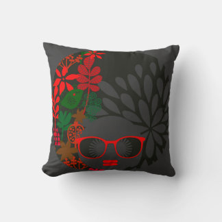 Afro Diva Pillow Red Grönt Black Slate Kudde