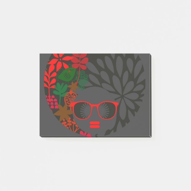 Afro Diva Red Grönt Slate Black Post-it Block (Framsida)