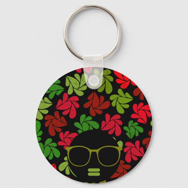 Afro Diva Röd Rosa Grön Nyckelring (Framsida)