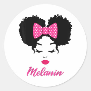 Afro Diva Rosa Läppar Bow Tie Black Girl Magic Puf Runt Klistermärke