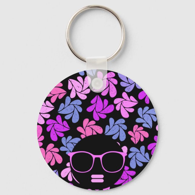Afro Diva Rosa Lavendel Blå Nyckelring (Framsida)