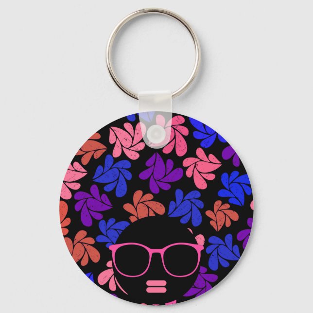 Afro Diva Rosa Lavendel Blå Nyckelring (Framsida)