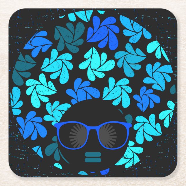 Afro Diva Teal Turquise Party Supplies Underlägg Papper Kvadrat (Framsidan)