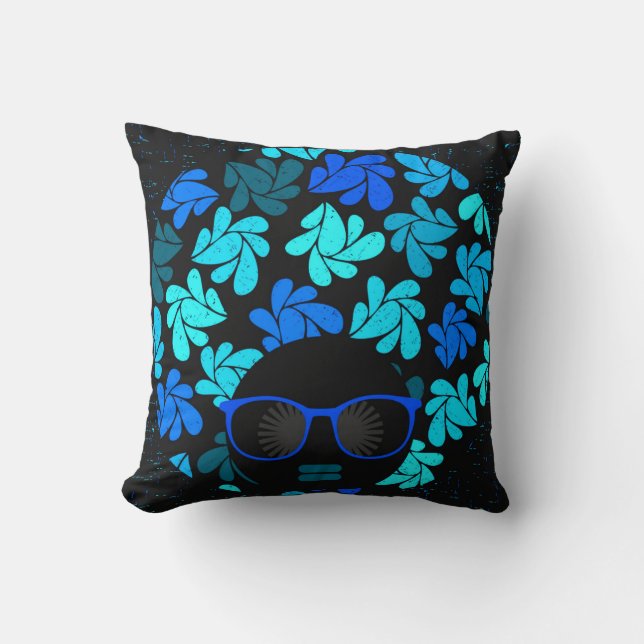 Afro Diva Turcos Blue & Black Pillow Kudde (Framsida)