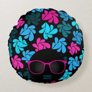 Afro Diva Turcos & Shock rosa Round Pillow Rund Kudde