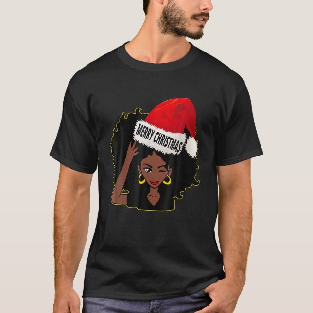 Afro Diva Winking Öga God jul Melanin Quee T Shirt (Framsida)