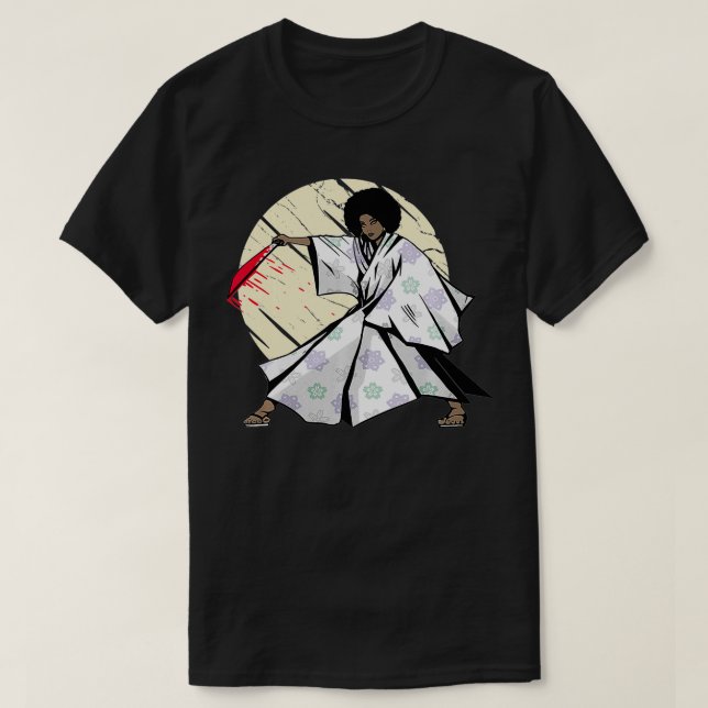 Afro Female Samurai Black Warrior  T Shirt (Design framsida)
