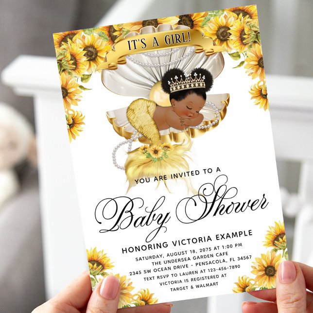 Afro flicka solros baby shower inbjudan (Skapare uppladdad)