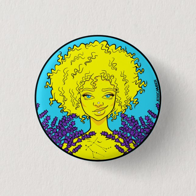 Afro Gemini Girl Pin Knapp (Framsida)