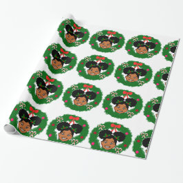 Afro Girl Puffs jul Wrapping Papper Gift Wrap Presentpapper
