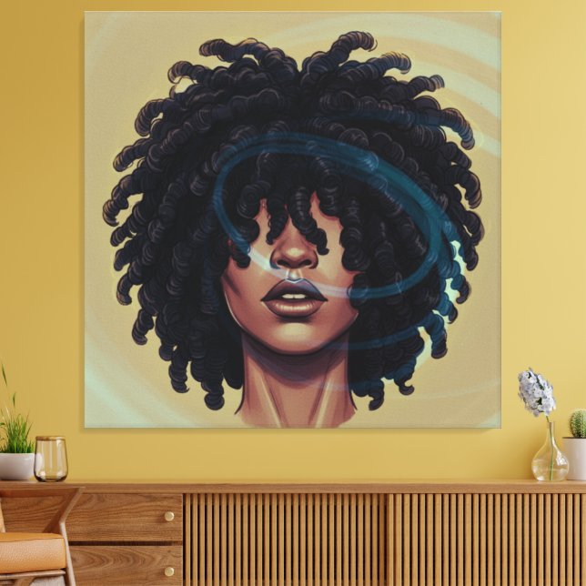 Afro Glow Canvas – Modern Black Art (Insitu (Vardagsrum))