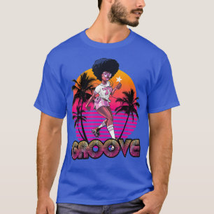 Afro Groove Roller Skate Retro 80s 70s Disco T Shirt