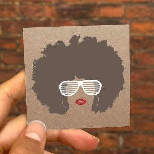 Afro Hair Beauty Girl Mode Stylist Rustic Kraft Fyrkantigt Visitkort