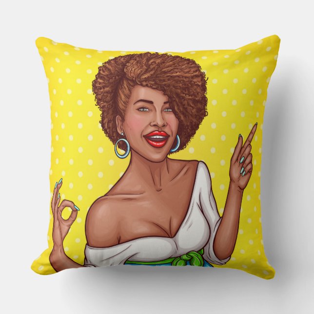 Afro Hair Black Woman Dekorativ kudde (Framsida)