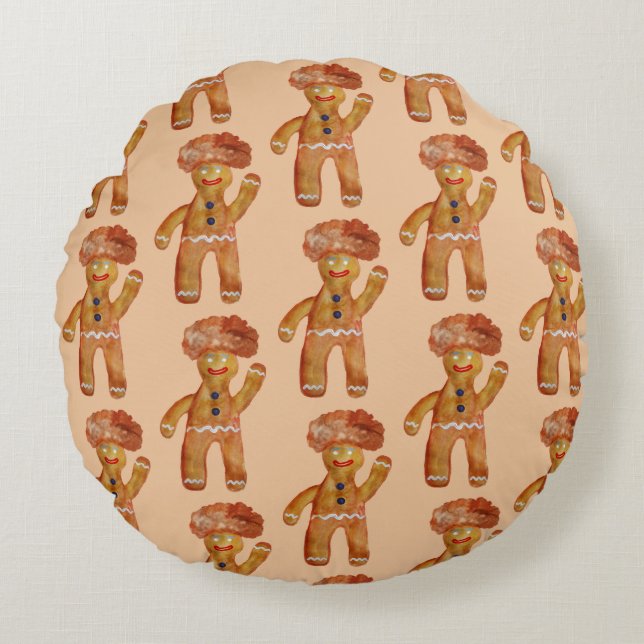 Afro Hair Pepparkaksgubbe throw cushion Rund Kudde (Framsidan)