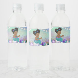 Afro Hår Juwel Sjöjungfru Baby Shower Vattenflaskor Etikett