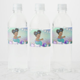 Afro Hår Juwel Sjöjungfru Baby Shower Vattenflaskor Etikett