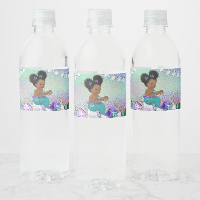 Afro Hår Juwel Sjöjungfru Baby Shower Vattenflaskor Etikett (Flaskor)