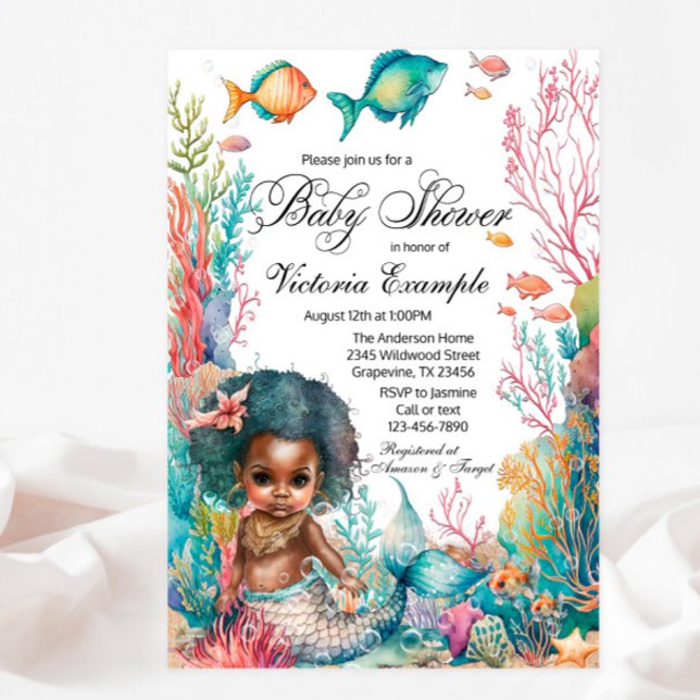 Afro Havsfrun Babyshower Inbjudningar (Skapare uppladdad)