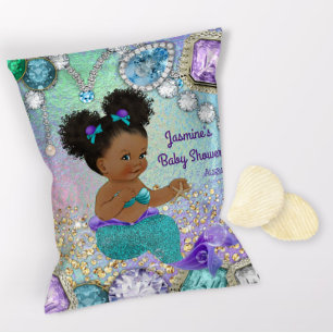 Afro Jewel Havsfrus Babyshower Chipspåse Omslag Reklamblad
