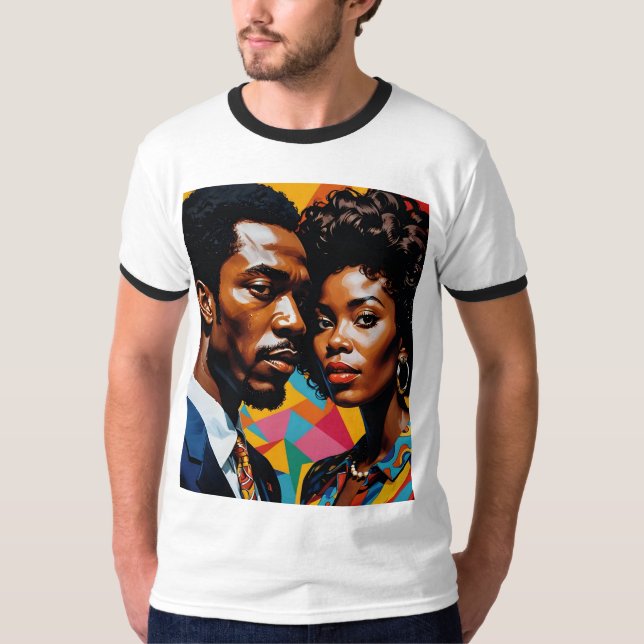 Afro Kärlek Retro Power Couple T-Shirt (Framsida)