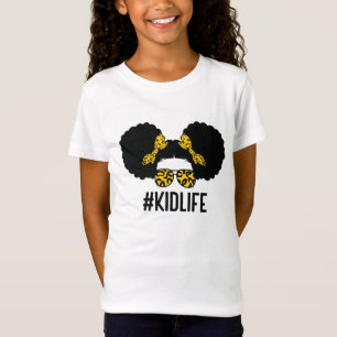 Afro Kid Life Puff Hair Messy Bun Leopard Shirt. T Shirt