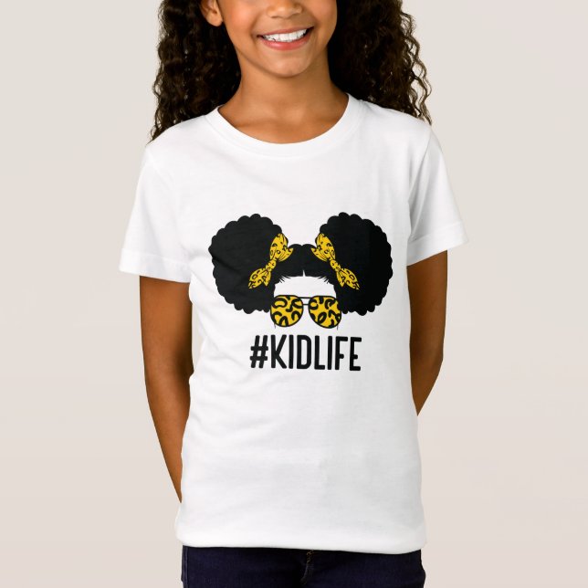 Afro Kid Life Puff Hair Messy Bun Leopard Shirt. T Shirt (Framsida)
