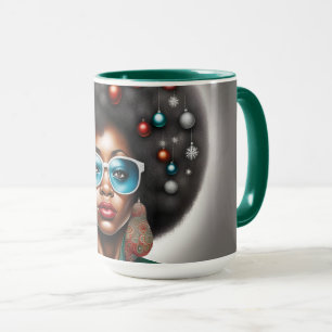 Afro kvinna elegant och bisarr semesterstämning mugg