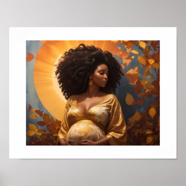 Afro Kvinna Graviditet Moderskap Nursery Art Poster (Framsidan)