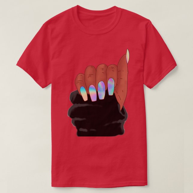 Afro-kvinna hand med holograph nagel t shirt (Design framsida)