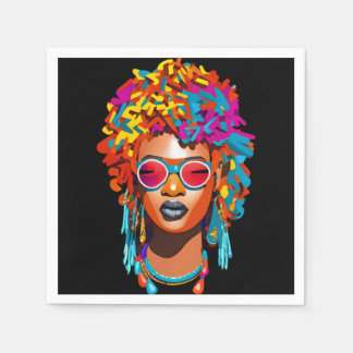 Afro kvinna med solglasögon, färgad popart 67 pappersservett