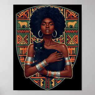 Afro kvinna svart katt afrikansk konst melanin dro poster