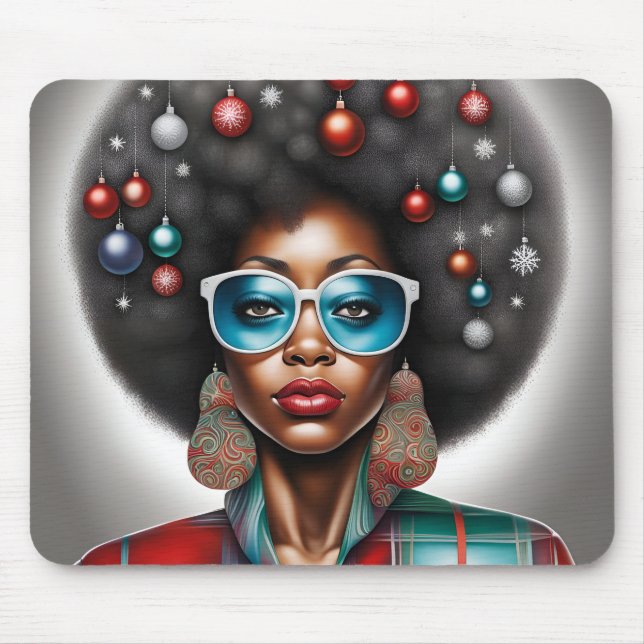 Afro kvinnlig elegant och bisarr helgdag musmatta (Framsidan)
